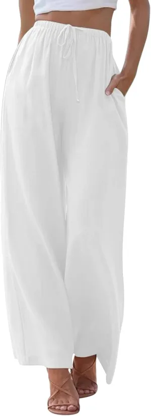 Linen Flowy Pants for Women Wide Leg Beach Pants Summer Vacation Boho Pants Casual Yoga Pants Women Holiday Lounge Pants