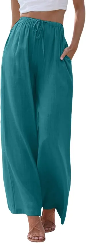 Linen Flowy Pants for Women Wide Leg Beach Pants Summer Vacation Boho Pants Casual Yoga Pants Women Holiday Lounge Pants