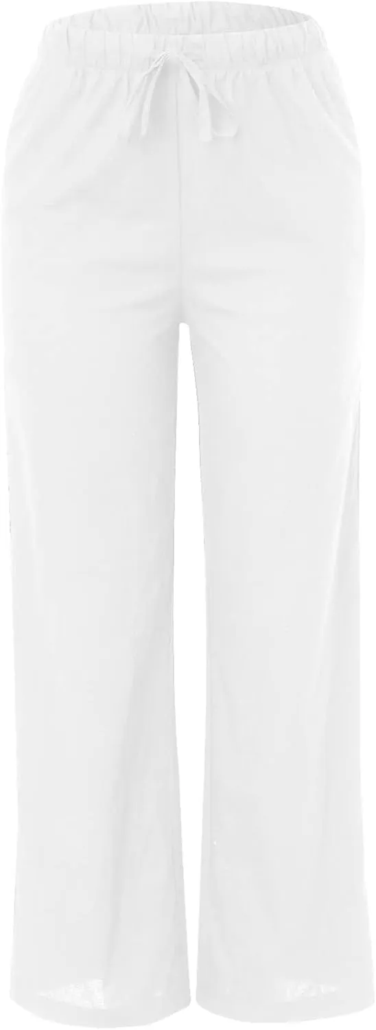Linen Flowy Pants for Women Wide Leg Beach Pants Summer Vacation Boho Pants Casual Yoga Pants Women Holiday Lounge Pants
