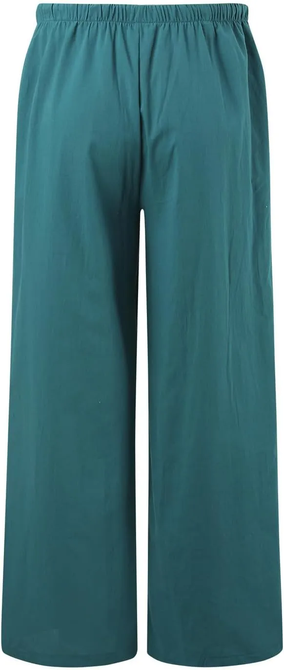 Linen Flowy Pants for Women Wide Leg Beach Pants Summer Vacation Boho Pants Casual Yoga Pants Women Holiday Lounge Pants
