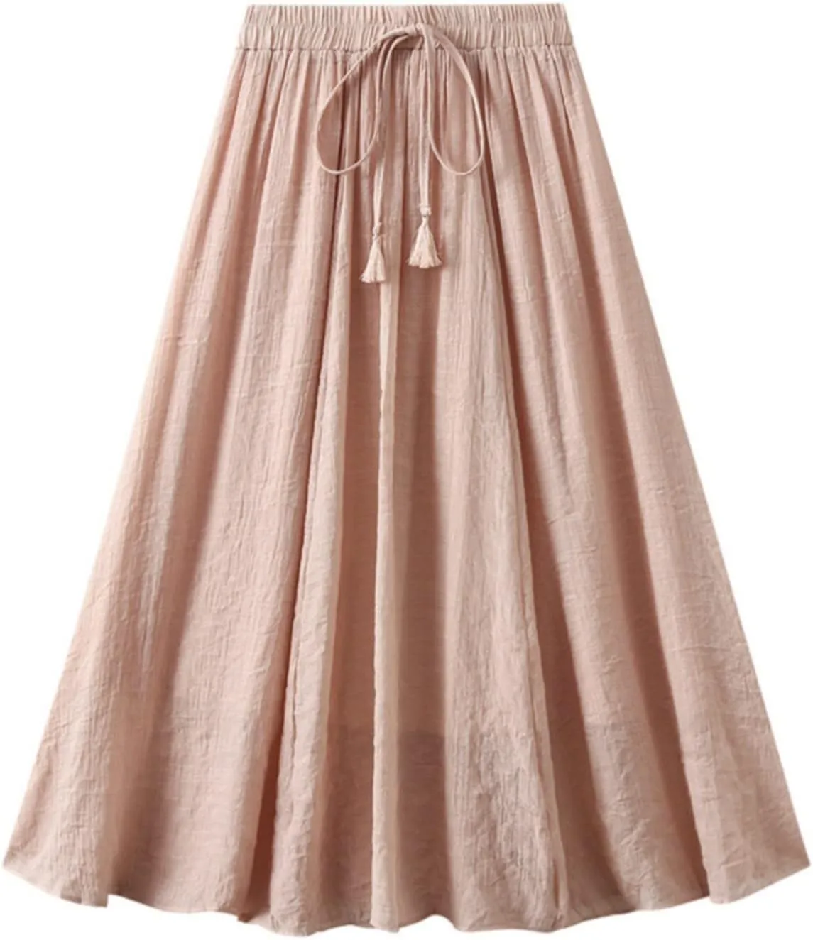 Linen Maxi Skirts for Women Flowy Cotton Pleated A-Line Long Skirt Boho Elastic Waist Drawstring 2025 Summer Dress