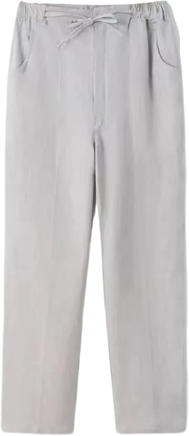 Linen Pants for Mens Casual Pants Summer Beach Pants Drawstring Yoga Pants Soft Elastic Waist Pants