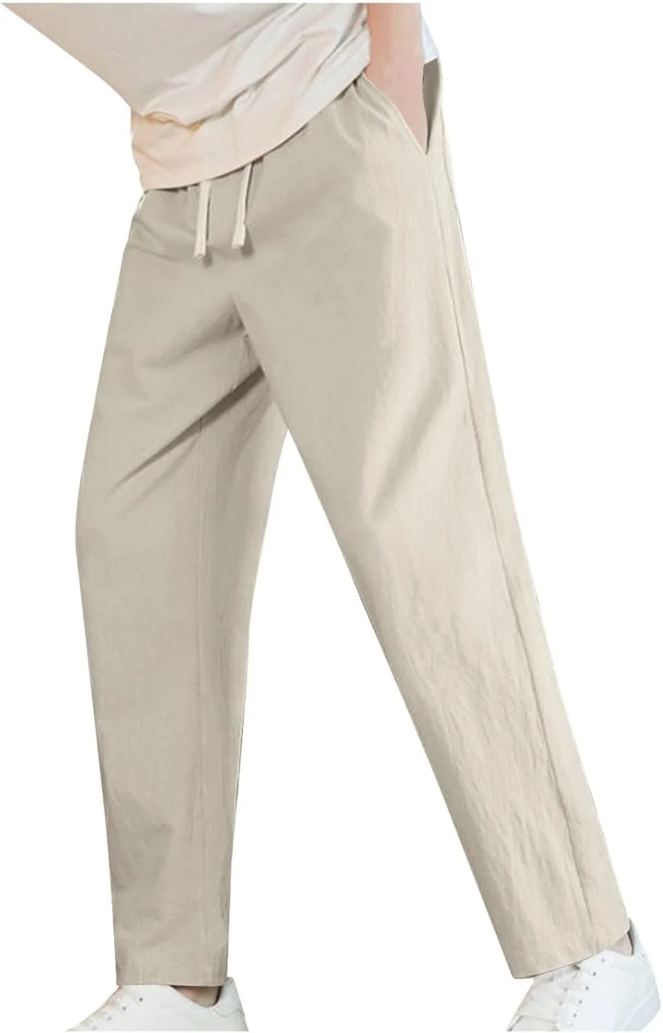 Linen Pants for Mens Casual Pants Summer Beach Pants Drawstring Yoga Pants Soft Elastic Waist Pants