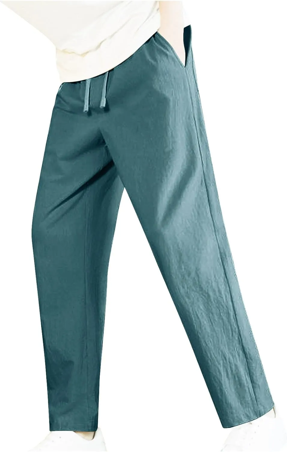 Linen Pants for Mens Casual Pants Summer Beach Pants Drawstring Yoga Pants Soft Elastic Waist Pants