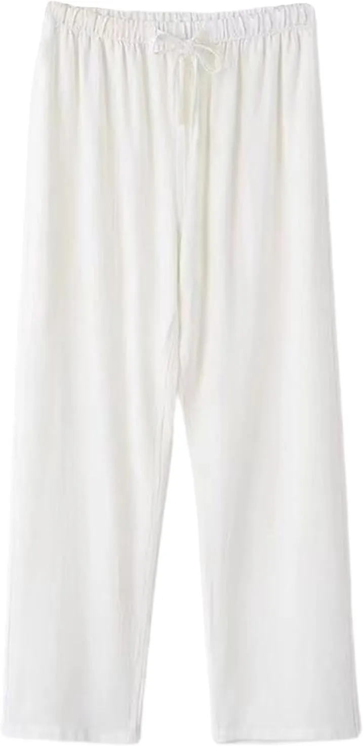 Linen Pants for Mens Casual Pants Summer Beach Pants Drawstring Yoga Pants Soft Elastic Waist Pants