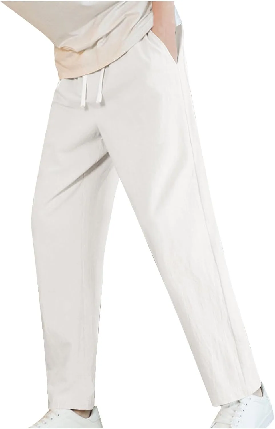 Linen Pants for Mens Casual Pants Summer Beach Pants Drawstring Yoga Pants Soft Elastic Waist Pants