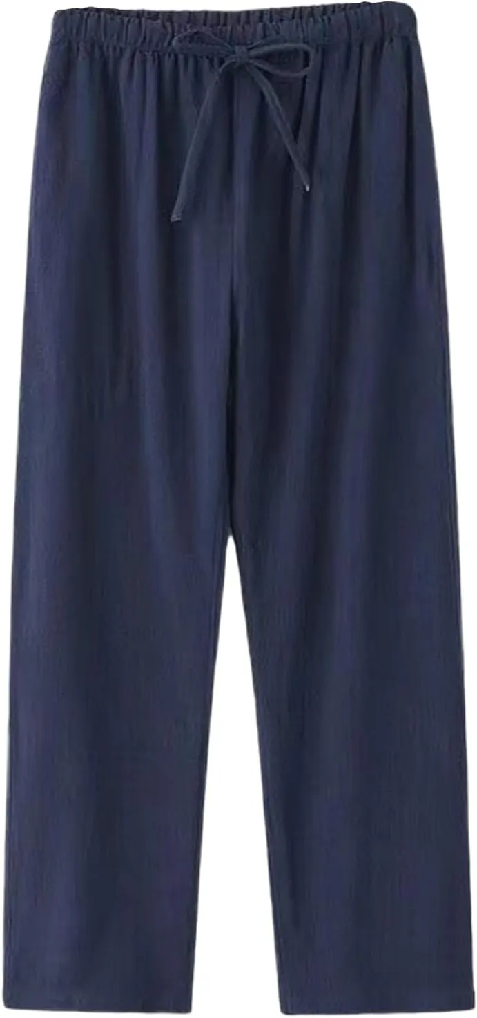 Linen Pants for Mens Casual Pants Summer Beach Pants Drawstring Yoga Pants Soft Elastic Waist Pants
