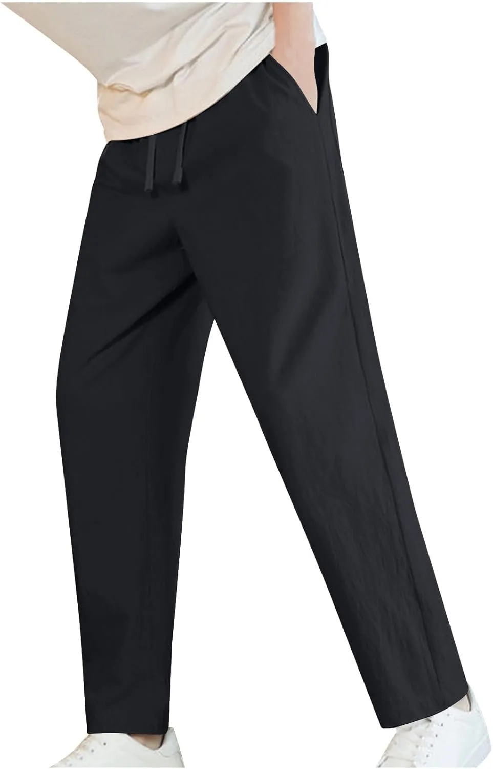 Linen Pants for Mens Casual Pants Summer Beach Pants Drawstring Yoga Pants Soft Elastic Waist Pants