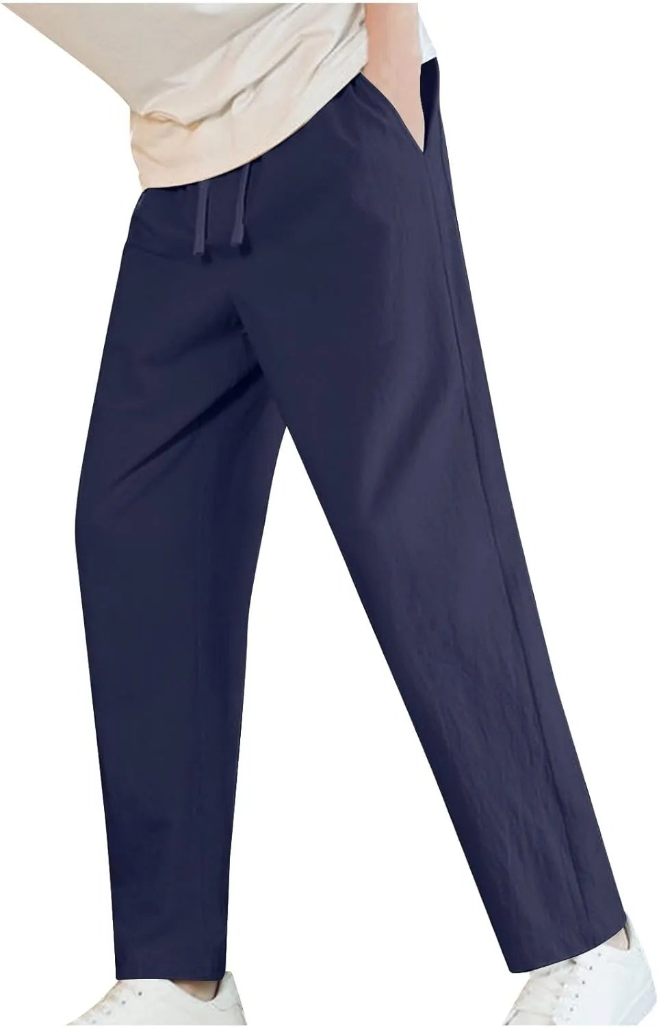 Linen Pants for Mens Casual Pants Summer Beach Pants Drawstring Yoga Pants Soft Elastic Waist Pants