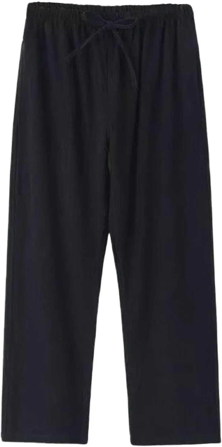 Linen Pants for Mens Casual Pants Summer Beach Pants Drawstring Yoga Pants Soft Elastic Waist Pants