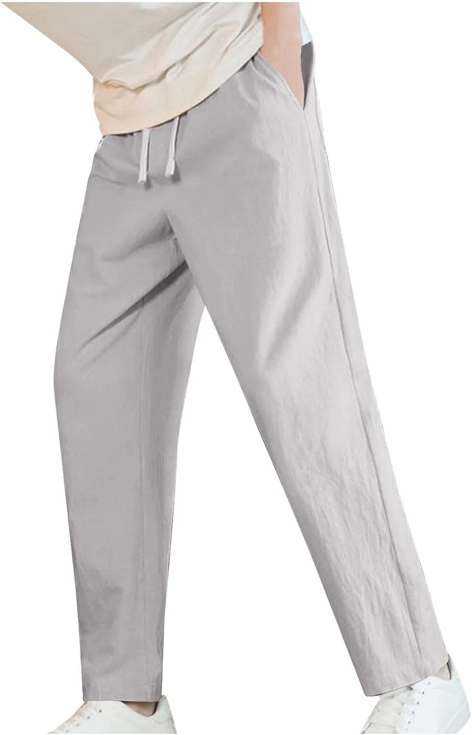 Linen Pants for Mens Casual Pants Summer Beach Pants Drawstring Yoga Pants Soft Elastic Waist Pants