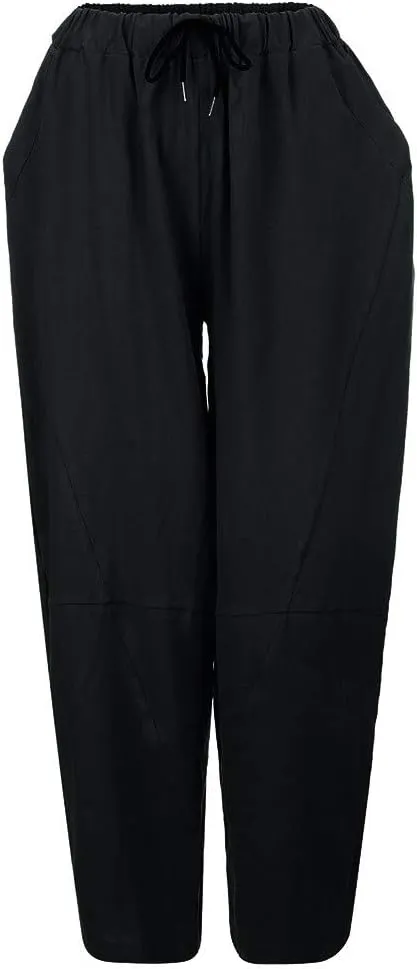 Linen Pants Mens Casual Pants Drawstring Beach Pants Relaxed-Fit Yoga Pants Summer Elastic Waist Pants