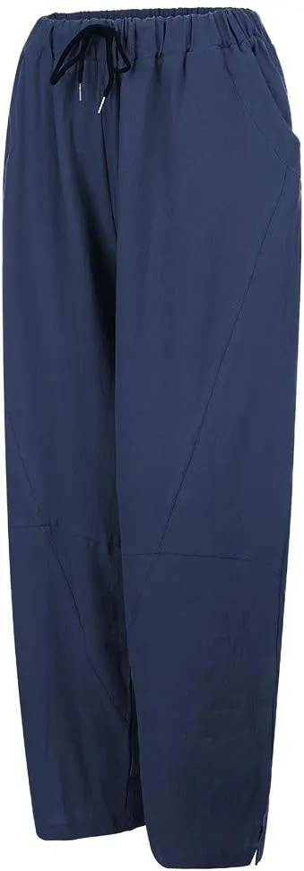 Linen Pants Mens Casual Pants Drawstring Beach Pants Relaxed-Fit Yoga Pants Summer Elastic Waist Pants