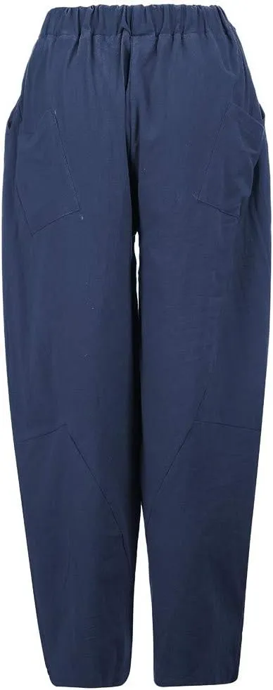Linen Pants Mens Casual Pants Drawstring Beach Pants Relaxed-Fit Yoga Pants Summer Elastic Waist Pants