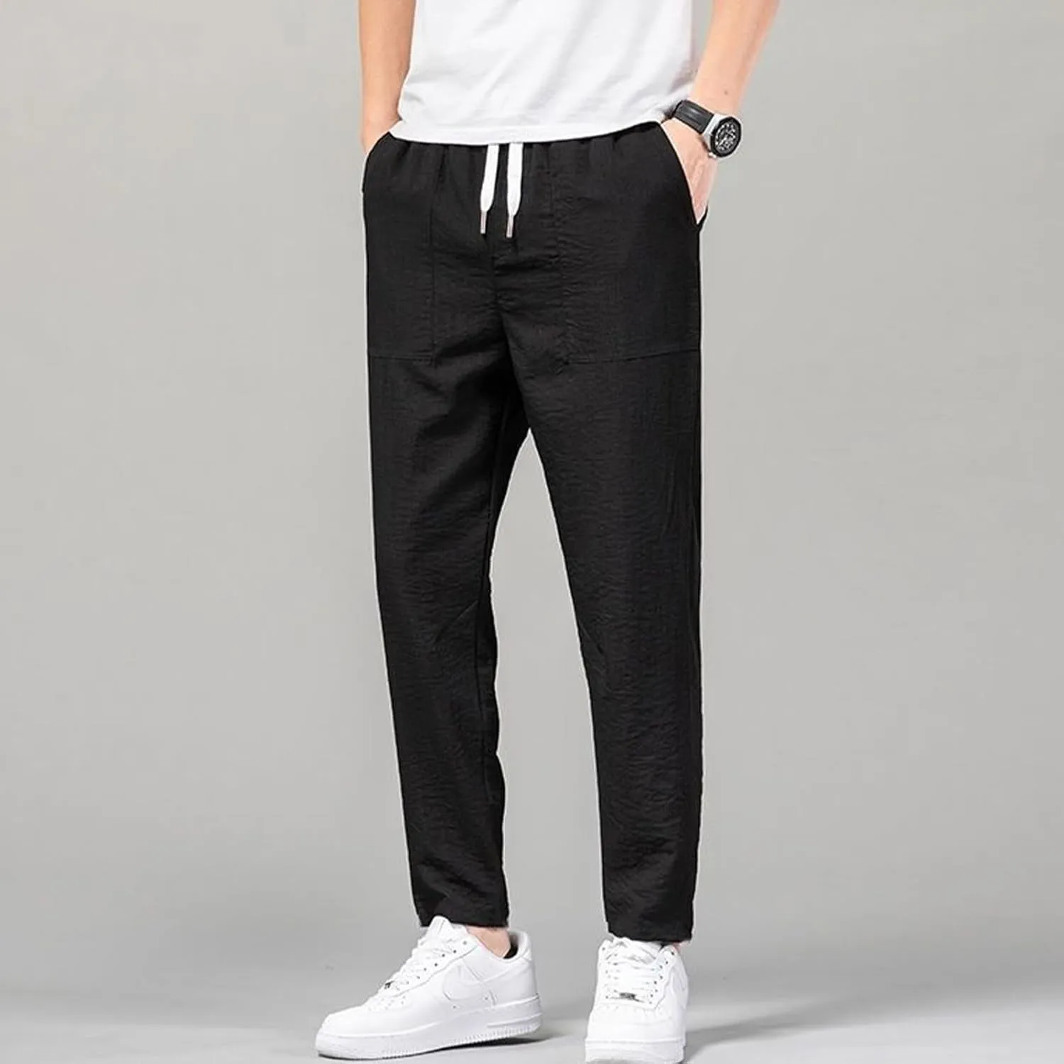 Linen Pants Mens Casual Pants Summer Beach Pants Drawstring Yoga Pants Soft Elastic Waist Pants