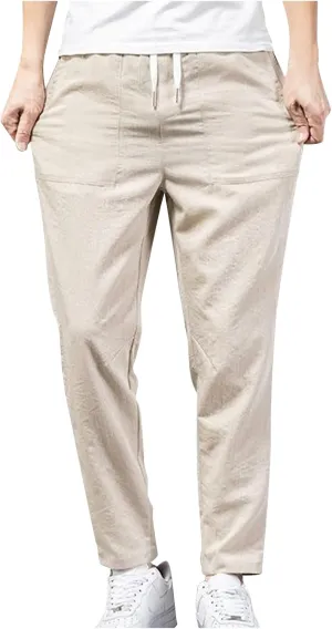 Linen Pants Mens Casual Pants Summer Beach Pants Drawstring Yoga Pants Soft Elastic Waist Pants