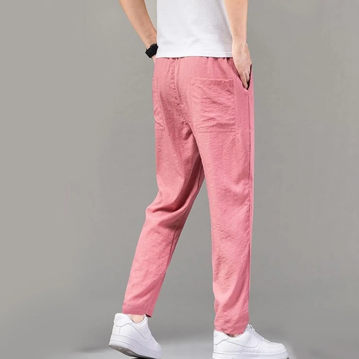 Linen Pants Mens Casual Pants Summer Beach Pants Drawstring Yoga Pants Soft Elastic Waist Pants