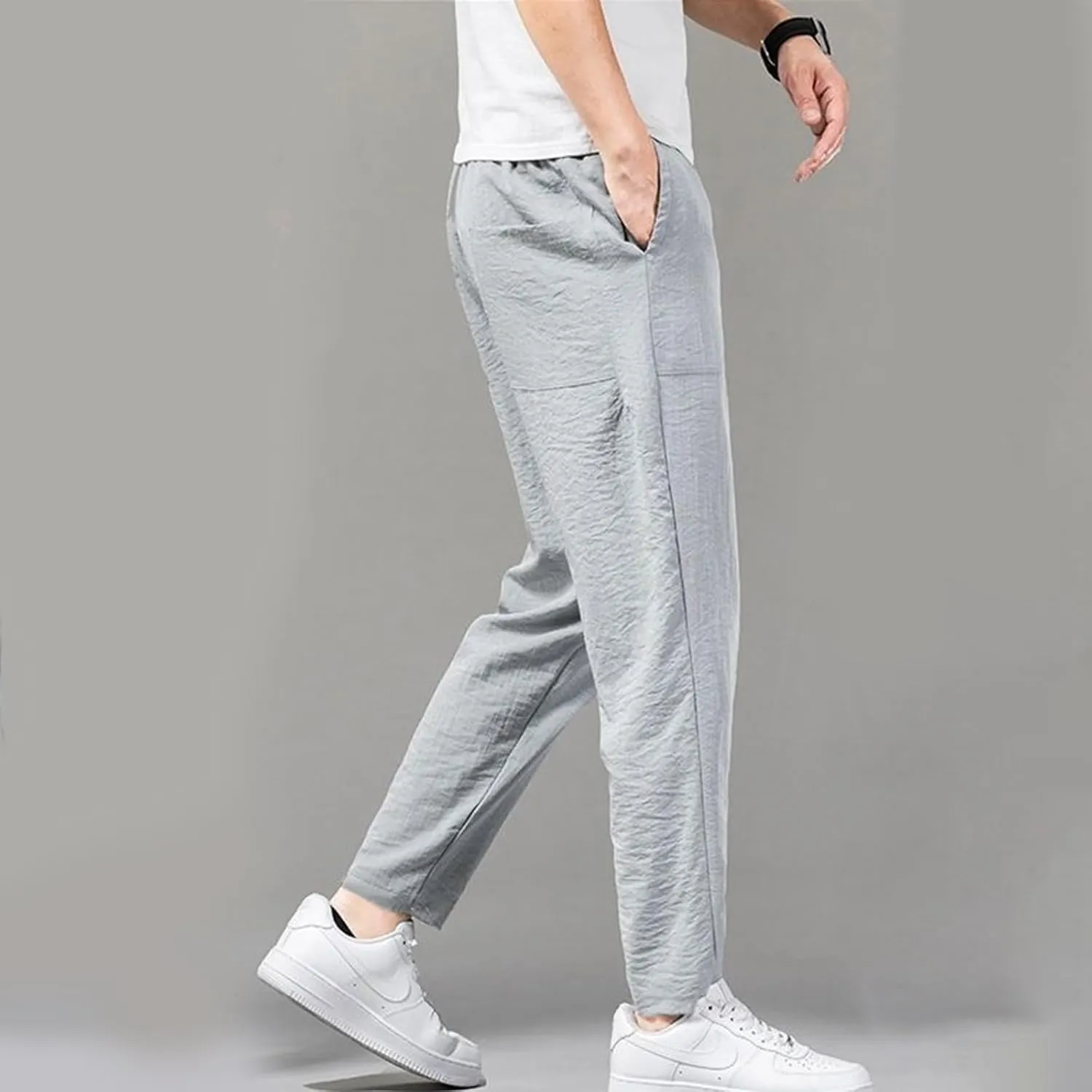 Linen Pants Mens Casual Pants Summer Beach Pants Drawstring Yoga Pants Soft Elastic Waist Pants
