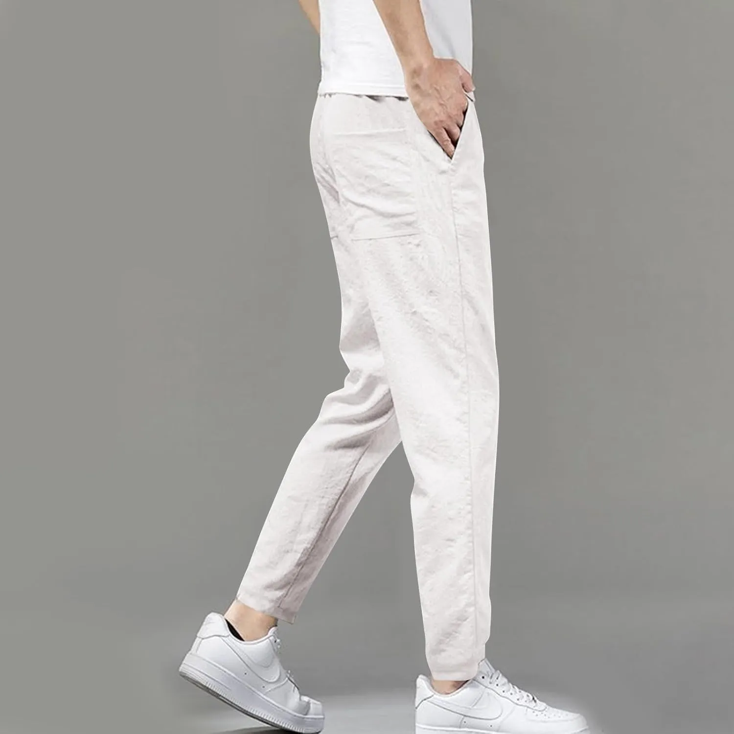 Linen Pants Mens Casual Pants Summer Beach Pants Drawstring Yoga Pants Soft Elastic Waist Pants