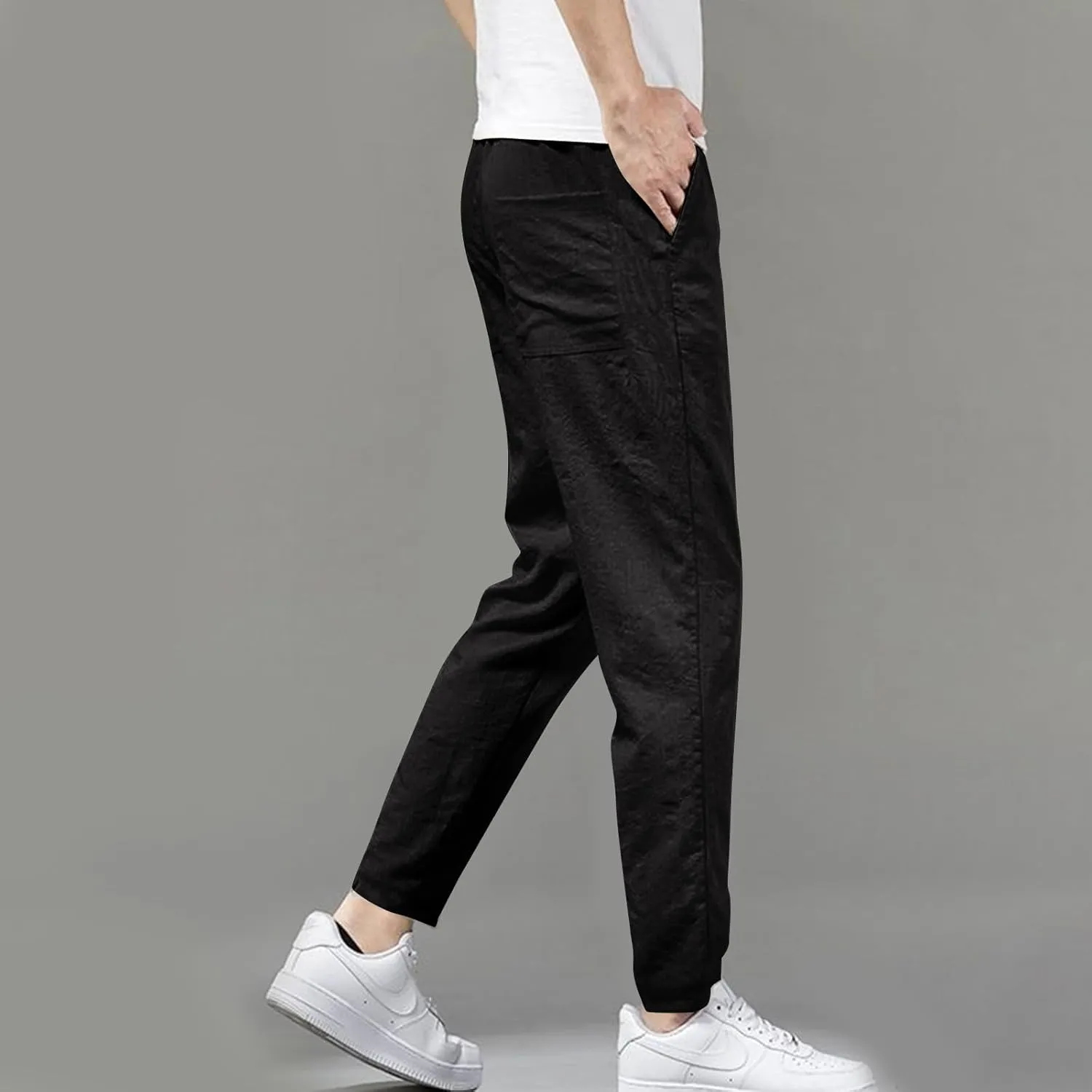 Linen Pants Mens Casual Pants Summer Beach Pants Drawstring Yoga Pants Soft Elastic Waist Pants