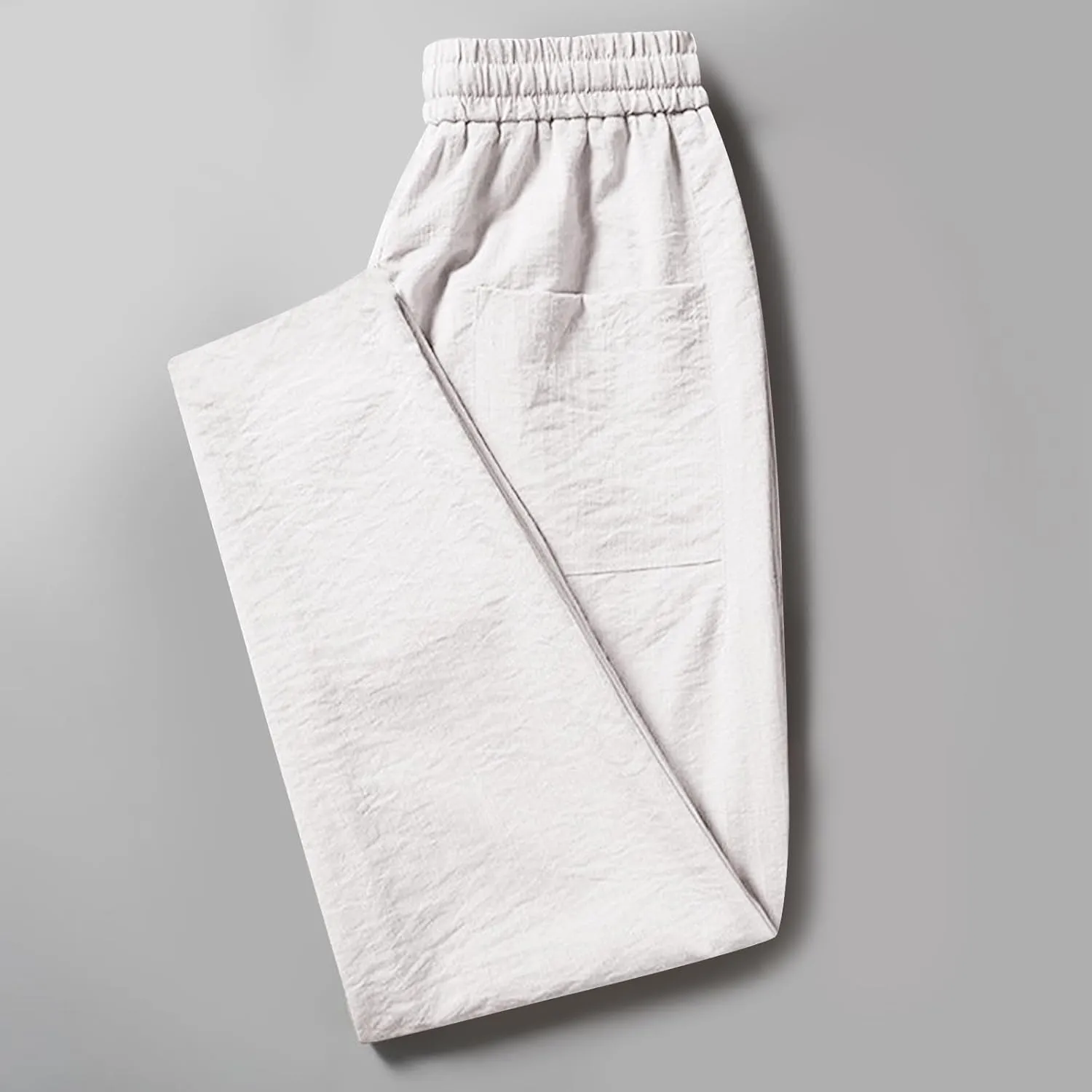 Linen Pants Mens Casual Pants Summer Beach Pants Drawstring Yoga Pants Soft Elastic Waist Pants