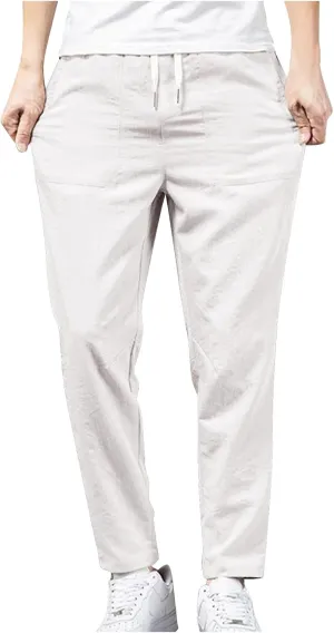 Linen Pants Mens Casual Pants Summer Beach Pants Drawstring Yoga Pants Soft Elastic Waist Pants