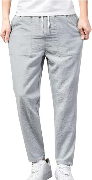 Linen Pants Mens Casual Pants Summer Beach Pants Drawstring Yoga Pants Soft Elastic Waist Pants
