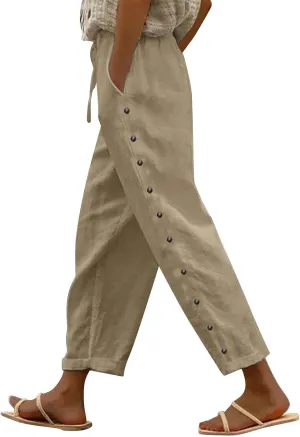 Linen Pants Wide Leg Dress Pants High Waisted Yoga Pants Women's Summer Linen Pants Casual Palazzo Pants Trousers