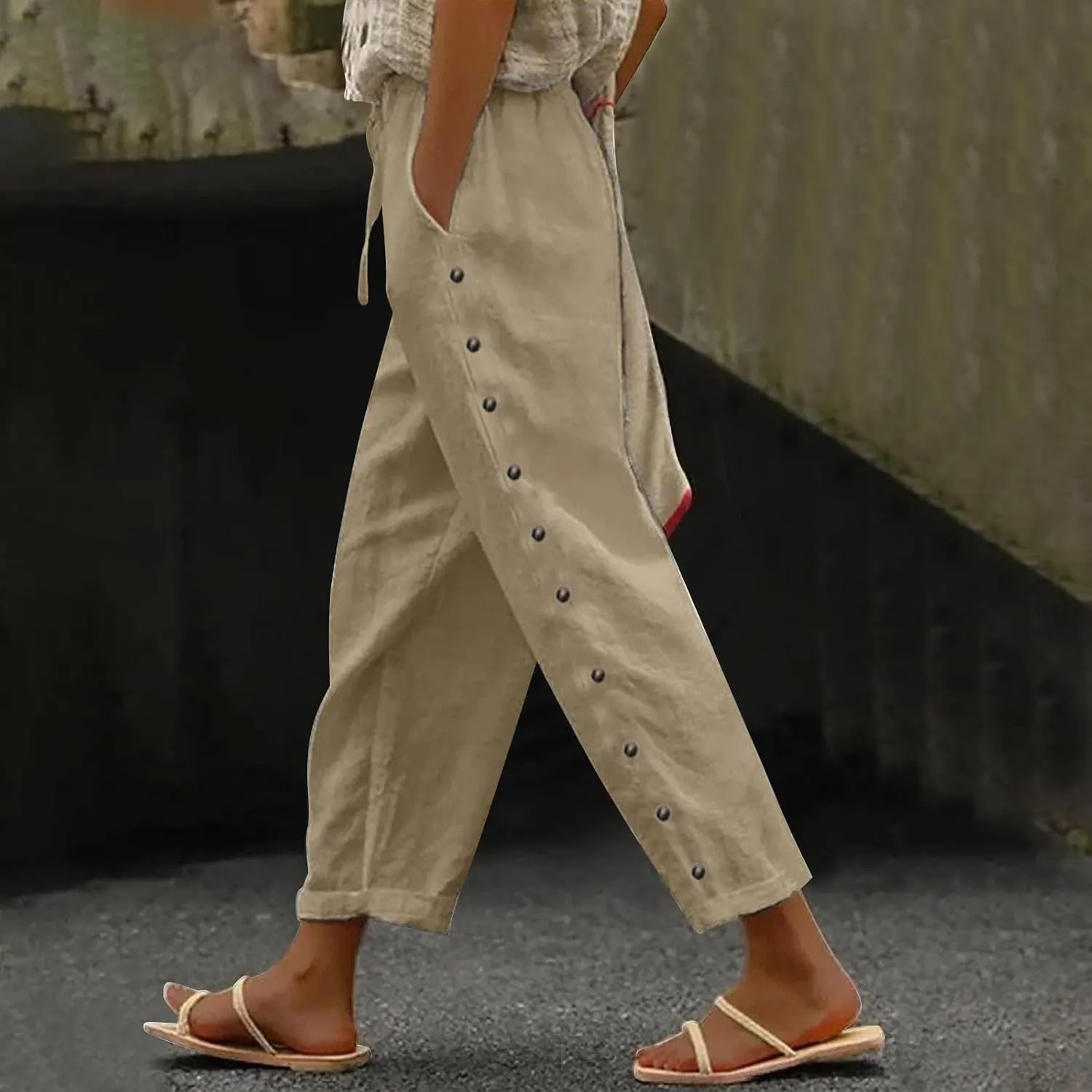 Linen Pants Wide Leg Dress Pants High Waisted Yoga Pants Women's Summer Linen Pants Casual Palazzo Pants Trousers