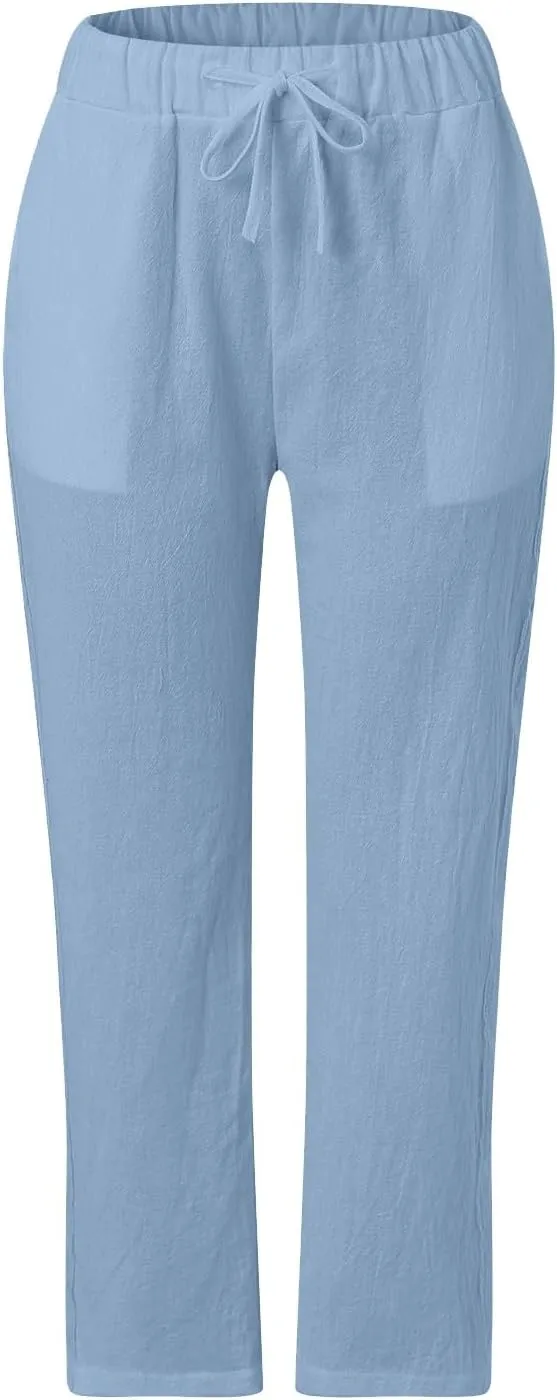 Linen Pants Wide Leg Dress Pants High Waisted Yoga Pants Women's Summer Linen Pants Casual Palazzo Pants Trousers