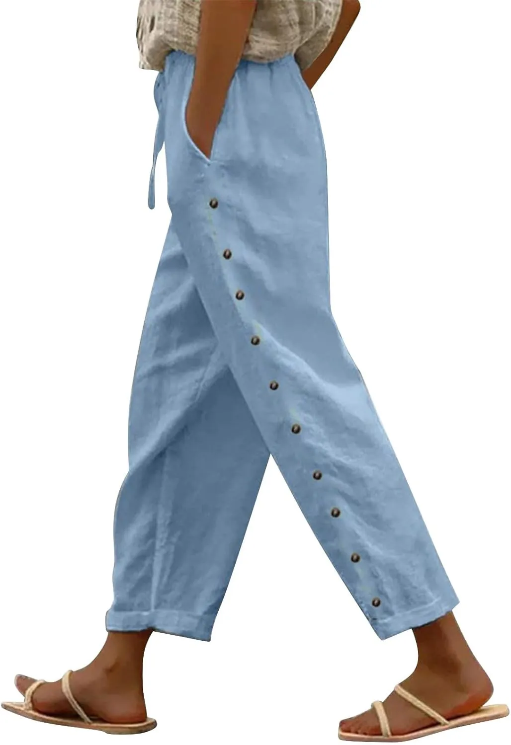 Linen Pants Wide Leg Dress Pants High Waisted Yoga Pants Women's Summer Linen Pants Casual Palazzo Pants Trousers