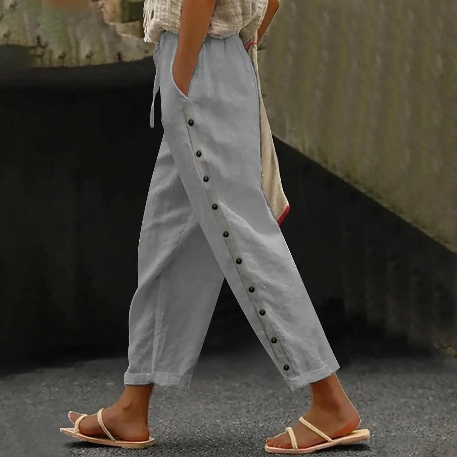 Linen Pants Wide Leg Dress Pants High Waisted Yoga Pants Women's Summer Linen Pants Casual Palazzo Pants Trousers