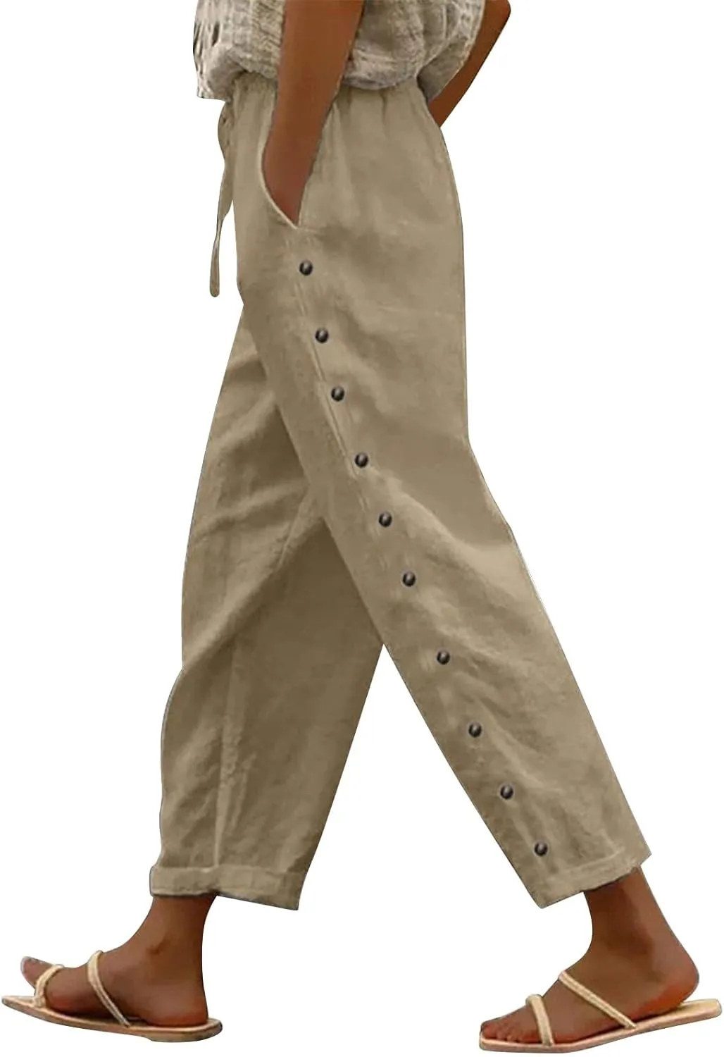 Linen Pants Wide Leg Dress Pants High Waisted Yoga Pants Women's Summer Linen Pants Casual Palazzo Pants Trousers