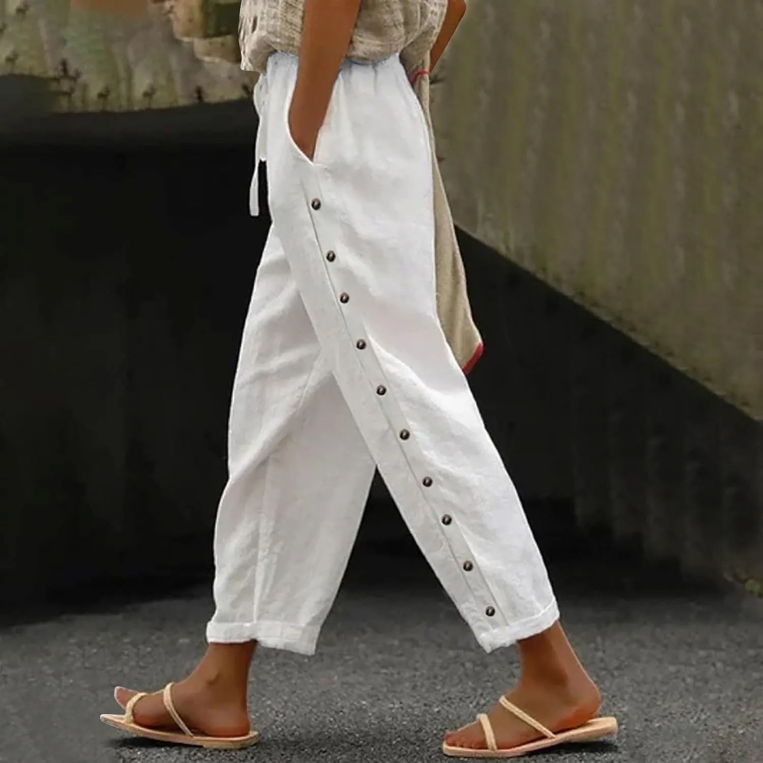 Linen Pants Wide Leg Dress Pants High Waisted Yoga Pants Women's Summer Linen Pants Casual Palazzo Pants Trousers