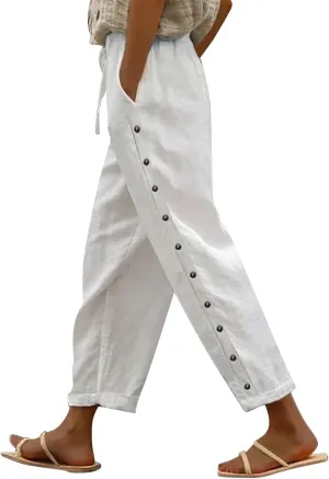 Linen Pants Wide Leg Dress Pants High Waisted Yoga Pants Women's Summer Linen Pants Casual Palazzo Pants Trousers