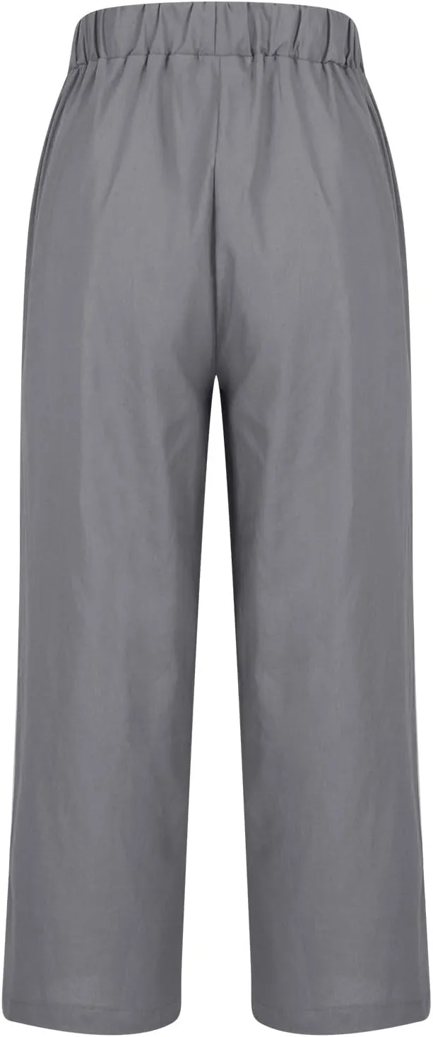 Linen Pants with Pockets High Waisted Straight Leg Pants Casual Lounge Pants Solid Color Pants Summer Lounge Pants