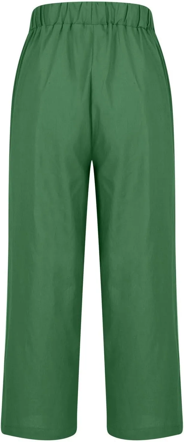 Linen Pants with Pockets High Waisted Straight Leg Pants Casual Lounge Pants Solid Color Pants Summer Lounge Pants