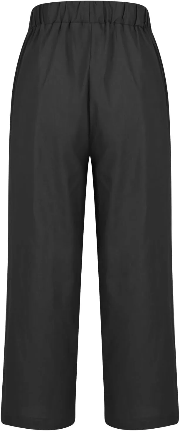 Linen Pants with Pockets High Waisted Straight Leg Pants Casual Lounge Pants Solid Color Pants Summer Lounge Pants