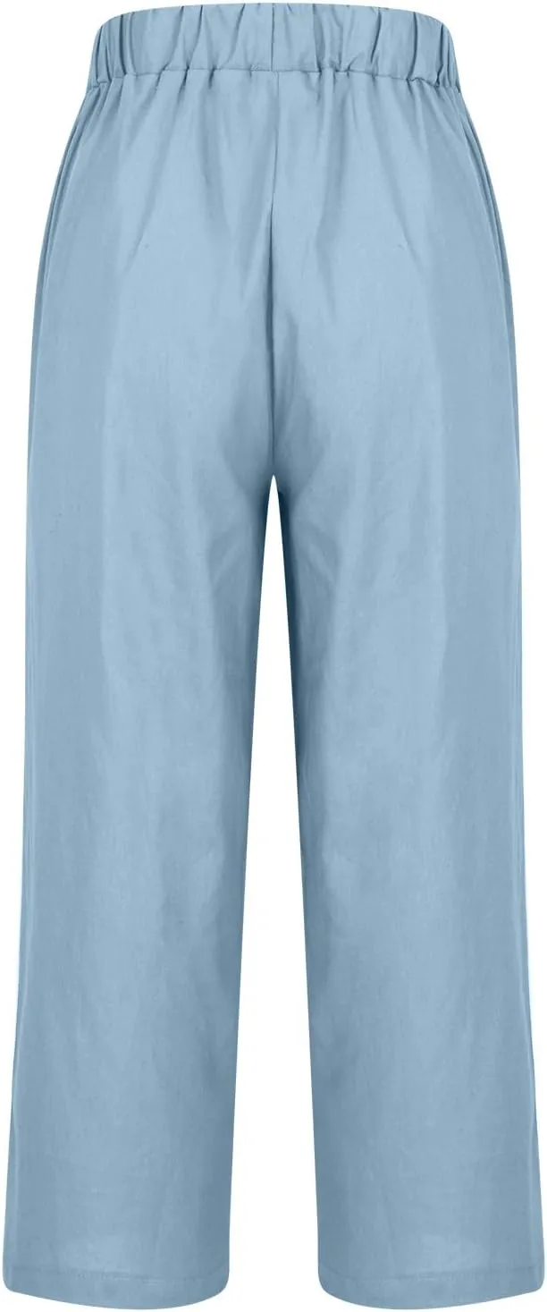 Linen Pants with Pockets High Waisted Straight Leg Pants Casual Lounge Pants Solid Color Pants Summer Lounge Pants