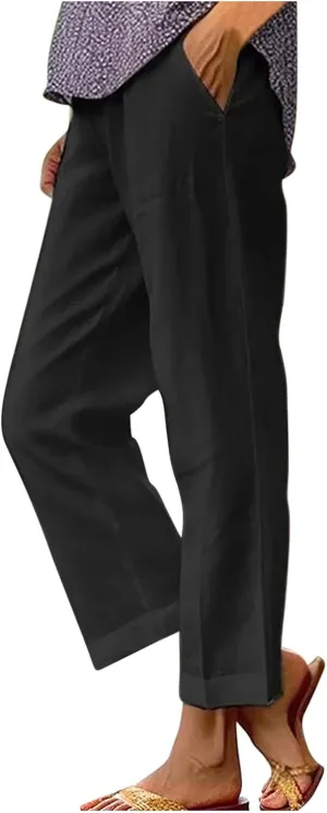 Linen Pants with Pockets High Waisted Straight Leg Pants Casual Lounge Pants Solid Color Pants Summer Lounge Pants