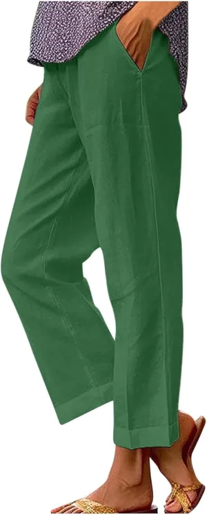 Linen Pants with Pockets High Waisted Straight Leg Pants Casual Lounge Pants Solid Color Pants Summer Lounge Pants