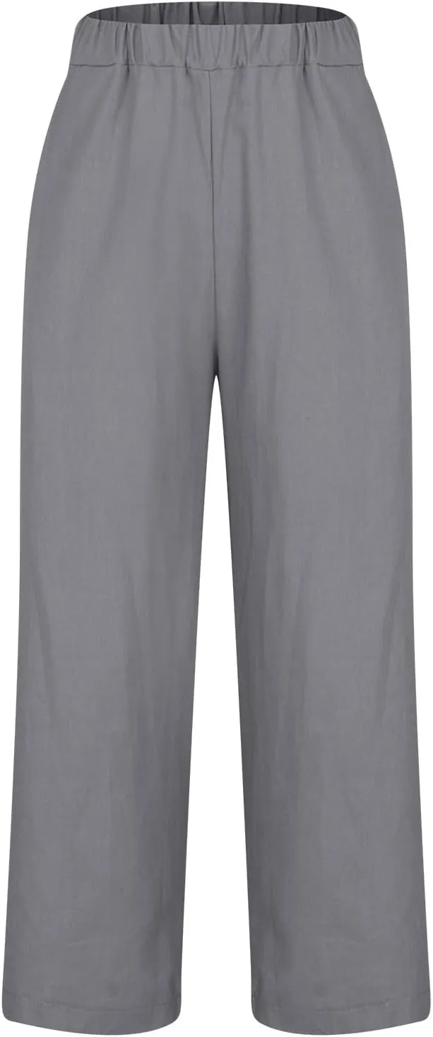 Linen Pants with Pockets High Waisted Straight Leg Pants Casual Lounge Pants Solid Color Pants Summer Lounge Pants
