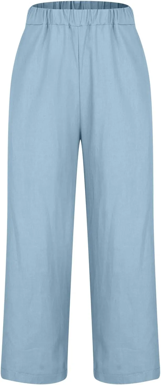 Linen Pants with Pockets High Waisted Straight Leg Pants Casual Lounge Pants Solid Color Pants Summer Lounge Pants