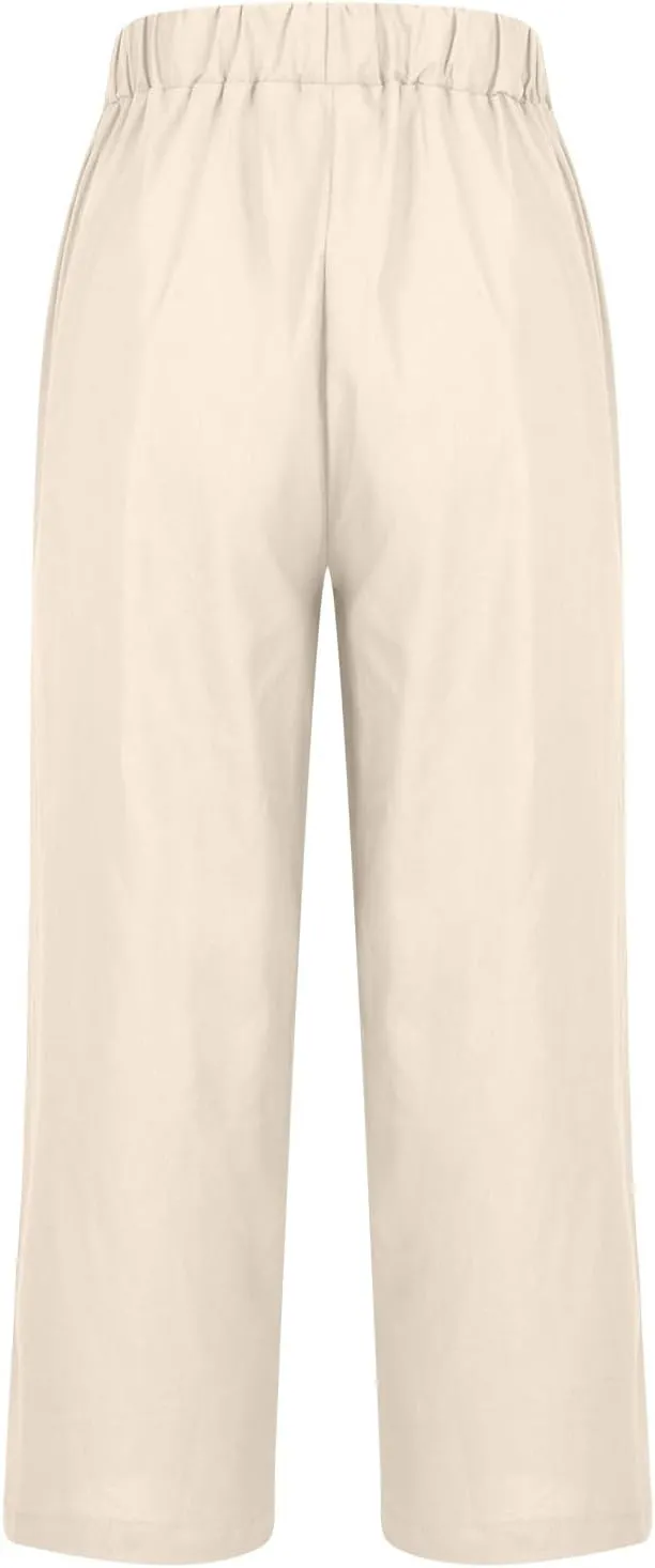 Linen Pants with Pockets High Waisted Straight Leg Pants Casual Lounge Pants Solid Color Pants Summer Lounge Pants