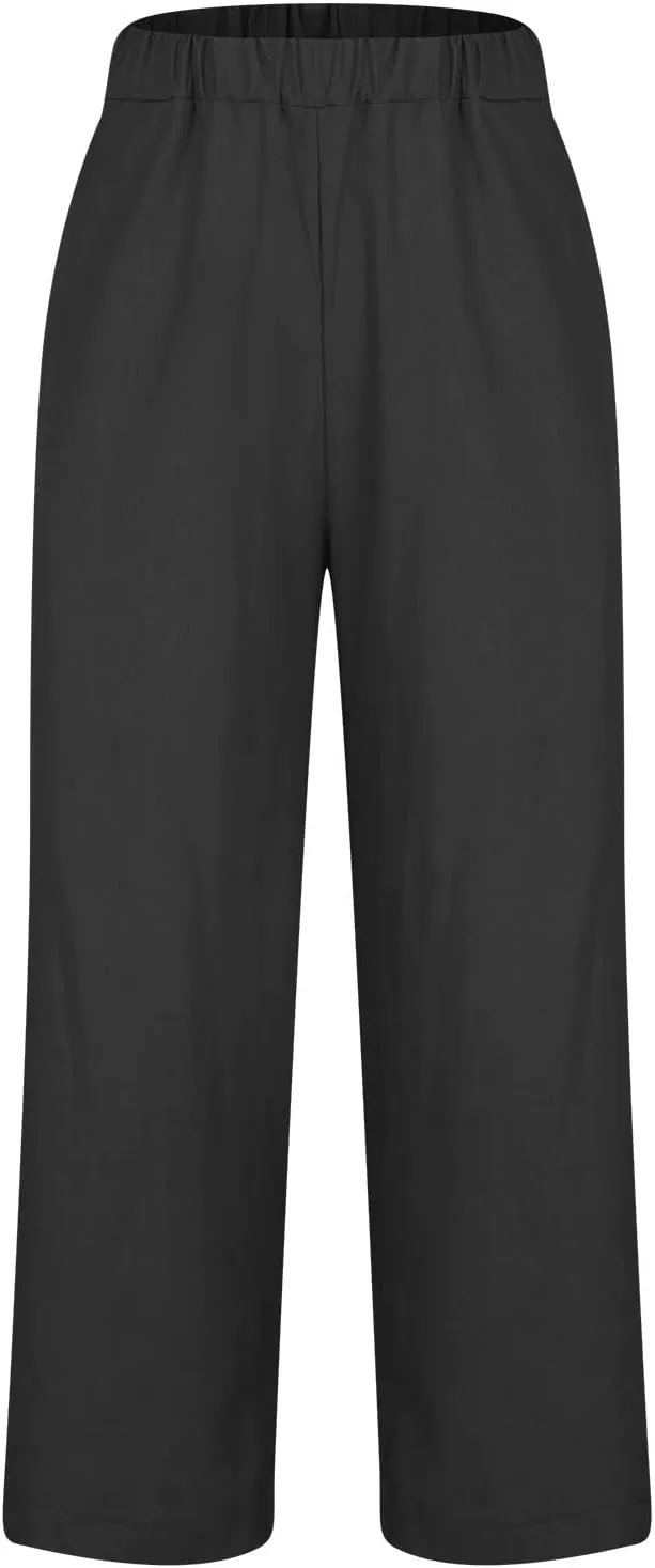 Linen Pants with Pockets High Waisted Straight Leg Pants Casual Lounge Pants Solid Color Pants Summer Lounge Pants