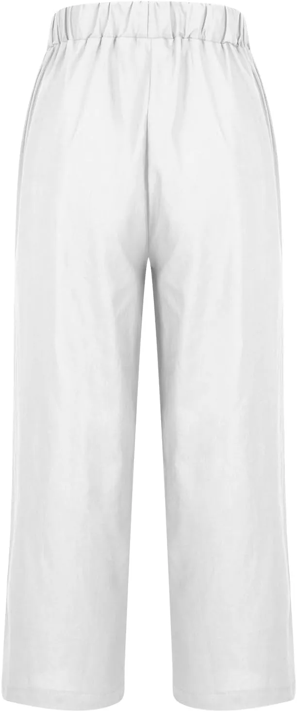 Linen Pants with Pockets High Waisted Straight Leg Pants Casual Lounge Pants Solid Color Pants Summer Lounge Pants