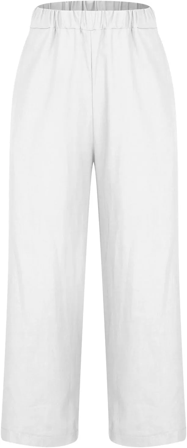 Linen Pants with Pockets High Waisted Straight Leg Pants Casual Lounge Pants Solid Color Pants Summer Lounge Pants