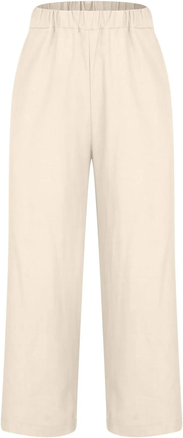 Linen Pants with Pockets High Waisted Straight Leg Pants Casual Lounge Pants Solid Color Pants Summer Lounge Pants