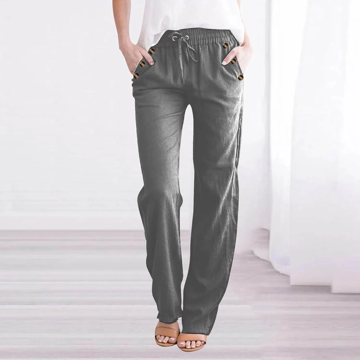 Linen Pants Women Cotton Linen Pants Straight Leg Lightweight Pants Summer Pants Plus Size Pants Loose Fit Trousers