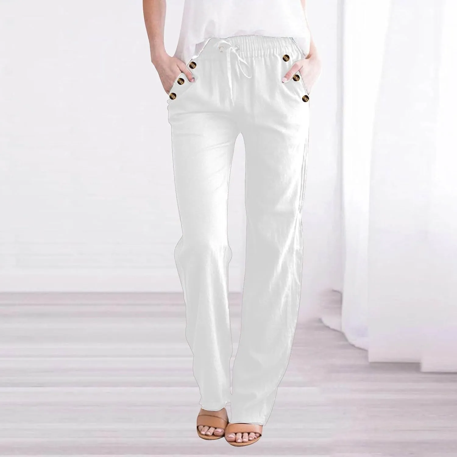 Linen Pants Women Cotton Linen Pants Straight Leg Lightweight Pants Summer Pants Plus Size Pants Loose Fit Trousers
